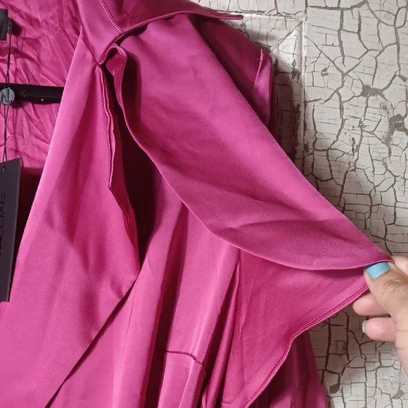 Vibrant Pink Trench Coat with Wrap Design and Tie Belt - Picture 7 of 10